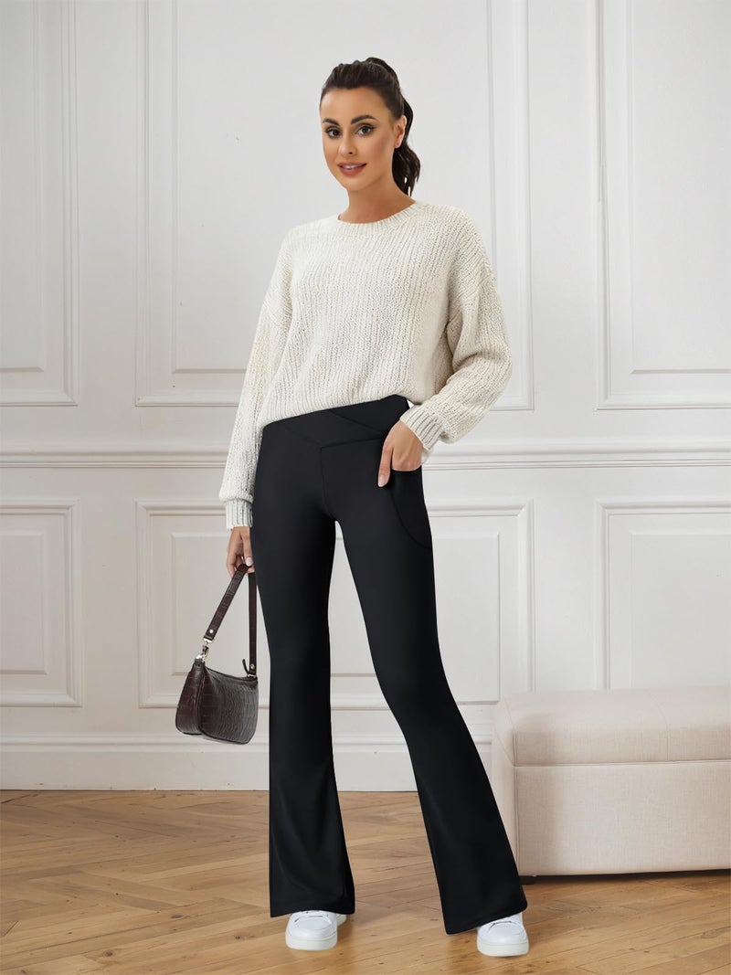 COPYLEAF Women's Flare Yoga Pants with Pockets-V Crossover High Waisted Bootcut Yoga Leggings-Flare Bell Bottom Workout Gym Leggings Black - Image 5