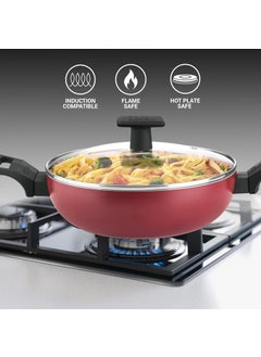MILTON Pro cook MILTON Pro cook Granito Induction Kadhai with Lid 22 cm 21 Litre Burgundy 2 Years Warranty  - Image 2