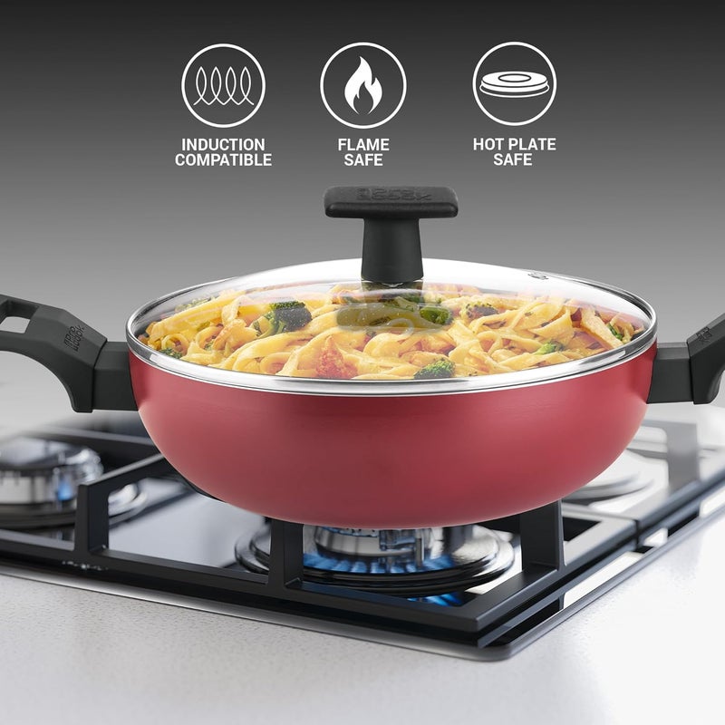 MILTON Pro cook MILTON Pro cook Granito Induction Kadhai with Lid 22 cm 21 Litre Burgundy 2 Years Warranty - Image 2