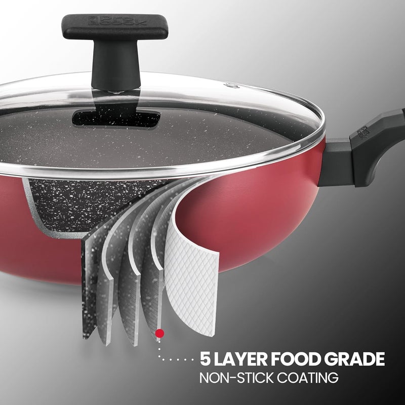 MILTON Pro cook MILTON Pro cook Granito Induction Kadhai with Lid 22 cm 21 Litre Burgundy 2 Years Warranty - Image 3