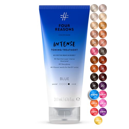 Four Reasons Color Mask INTENSE Blue 27 Colors Intensive Toning Treatment Color Depositing Conditioner Semi Permanent Blue Hair Dye for Lightened and Colored Hair 100 Vegan 676 fl oz - Image 1