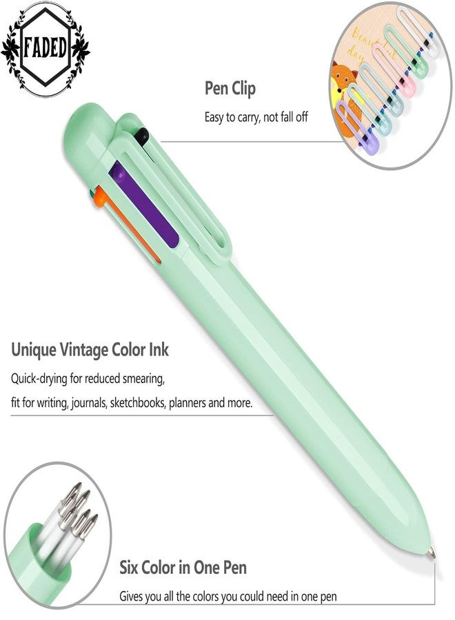 Faded 7 Pcs Stationery Set Kawaii School Supplies Office Supplies Including Ballpoint Pens Pencil Sharpener Highlighter Correction Tape Ruler Mini Cutter (Green) - Image 3