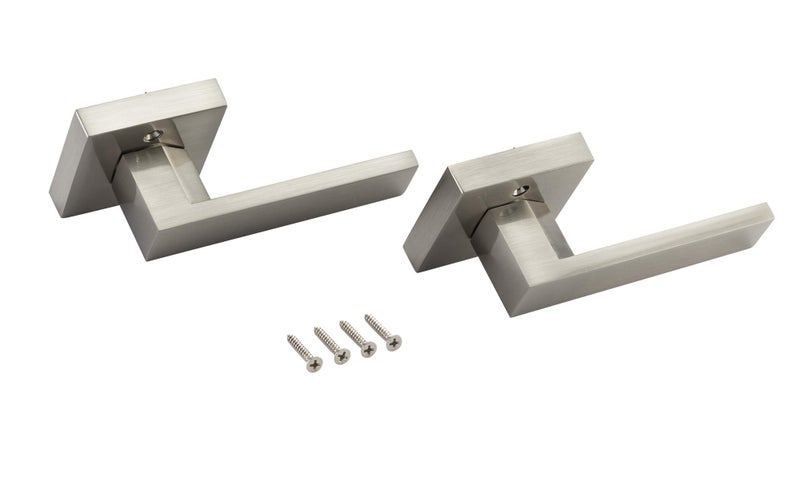 Berlin Modisch Contemporary Square Dummy Lever Door Handle Pack of 2 Non-Turning Single Side Pull Only Lever Set [for Closet or French Doors] Heavy Duty - Satin Nickel Finish - Image 3