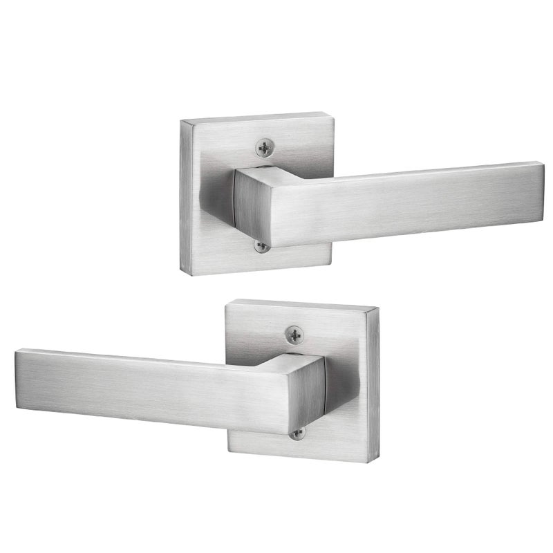 Berlin Modisch Contemporary Square Dummy Lever Door Handle Pack of 2 Non-Turning Single Side Pull Only Lever Set [for Closet or French Doors] Heavy Duty - Satin Nickel Finish - Image 5