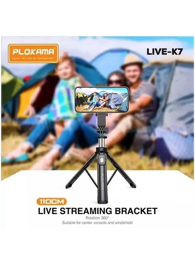 بلوكاما حامل وسيلفي ستيك Plokama K7 هو جهاز متعدد الاستخدامات مصمم لالتقاط الصور، الفيديوهات، والبث المباشر بسهولة واستقرار. - Image 2
