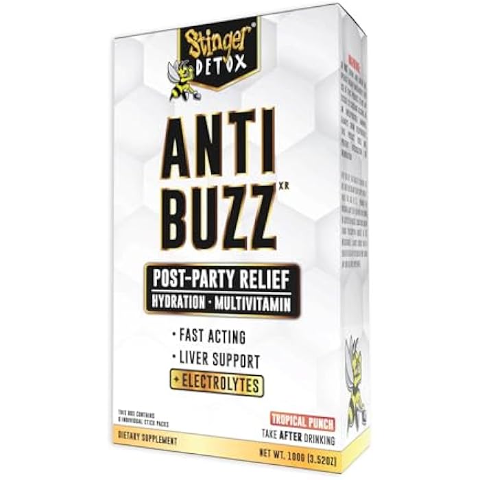 Stinger Detox Anti-Buzz Post-Celebration, Hydration & Multivitamin Packet Drink Mix | DHM, VIT. B Complex, Riboflavin, Niacin + Electrolytes | Tropical Punch 1 Pack (6 Servings) - Image 2