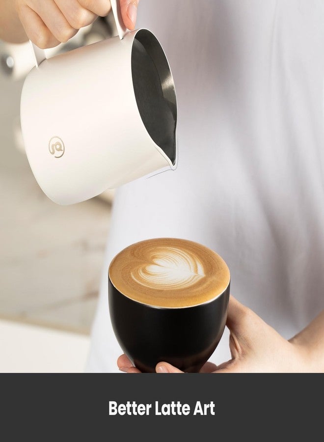 Gemilai 450ml Milk Frothing Pitcher -15.2oz Professional Coffee Steaming Jug for Lattes, Cappuccinos & Espresso, Heat-Resistant Handle, Easy Pour Spout, Durable & Easy to Clean,White - Image 5
