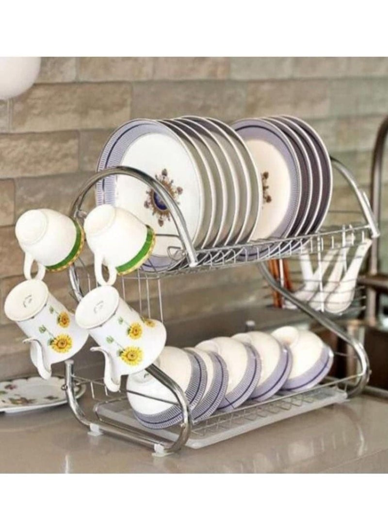 2-Tier Stainless Steel Dish Rack with Cutting Board For Kitchen Silver,Z991D9B245884443DC13EZ - Image 2