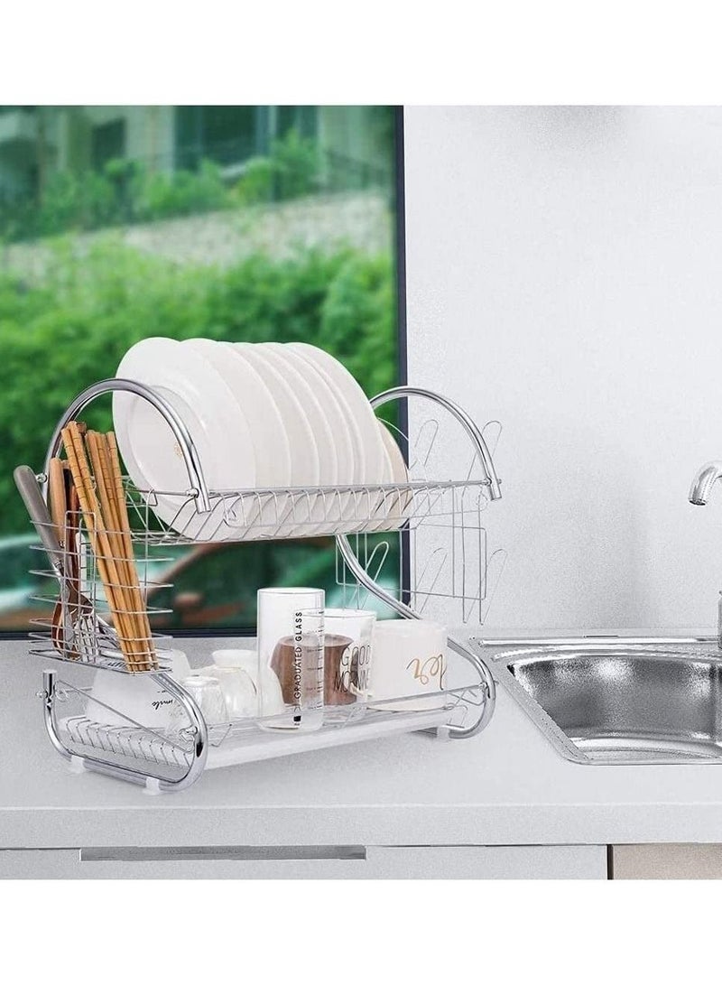 2-Tier Stainless Steel Dish Rack with Cutting Board For Kitchen Silver,Z991D9B245884443DC13EZ - Image 3