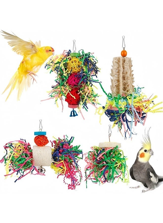 4 pcs bird shredding toys, parrot cage foraging hanging toys - suitable for small parakeets, cockatoos, long tailed parrots, love birds, Finch's parrots chewing hanging cage accessor - Image 1
