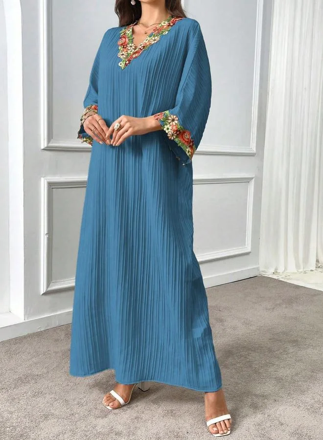 Take Two Women Textured Flower Patch Detail V Neck Jalabiya