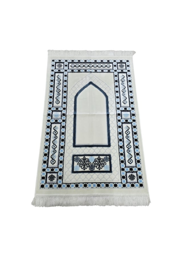 ريف ميجان سجادة صلاة إسلامية مخملية بجودة ممتازة أبيض وأزرق 70 × 110 سم MEGANES102971BLU - Image 1