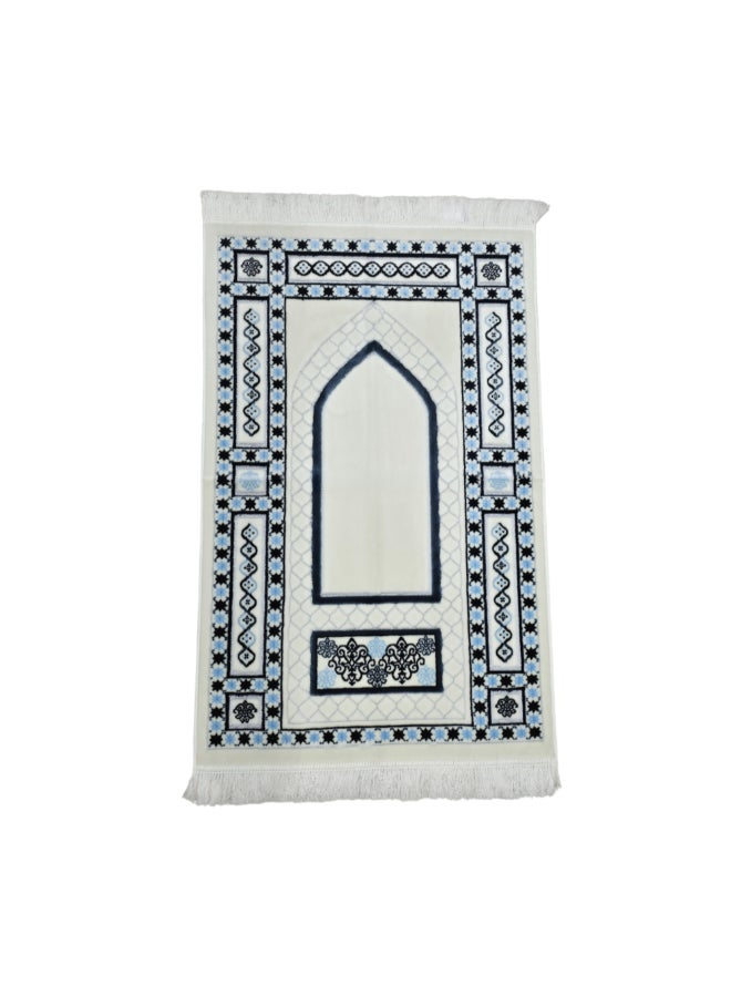 ريف ميجان سجادة صلاة إسلامية مخملية بجودة ممتازة أبيض وأزرق 70 × 110 سم MEGANES102971BLU - Image 2