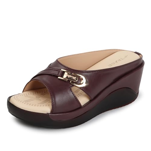 TRASE Women's Fashion Sandal, Faux Leather, Comfortable and Stylish Wedges| Soft Cushion Footbed For Women & Girls | For Casual Wear & Formal Wear Occasions (44046, Burgundy, 8 UK) - Image 1