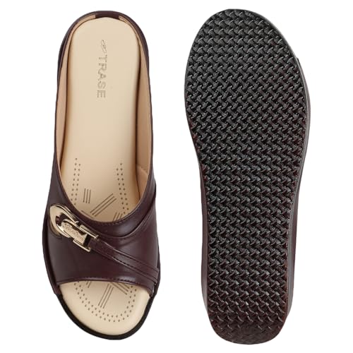 TRASE Women's Fashion Sandal, Faux Leather, Comfortable and Stylish Wedges| Soft Cushion Footbed For Women & Girls | For Casual Wear & Formal Wear Occasions (44046, Burgundy, 8 UK) - Image 5