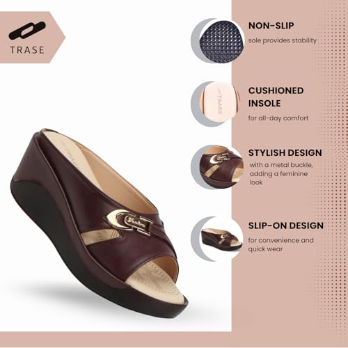TRASE Women's Fashion Sandal, Faux Leather, Comfortable and Stylish Wedges| Soft Cushion Footbed For Women & Girls | For Casual Wear & Formal Wear Occasions (44046, Burgundy, 8 UK) - Image 2