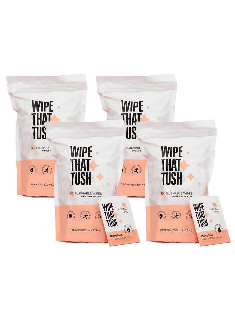 SYOSI 4Pack Wet Wipes Individually Wrapped On The Go Flushable Wet Wipes Extra Large Wipes with Aloe Hypoallergenic and Unscented for Adults Body Hand Face Cleaning Travel Bathroom Toilet Use 4x30Pcs  - Image 1