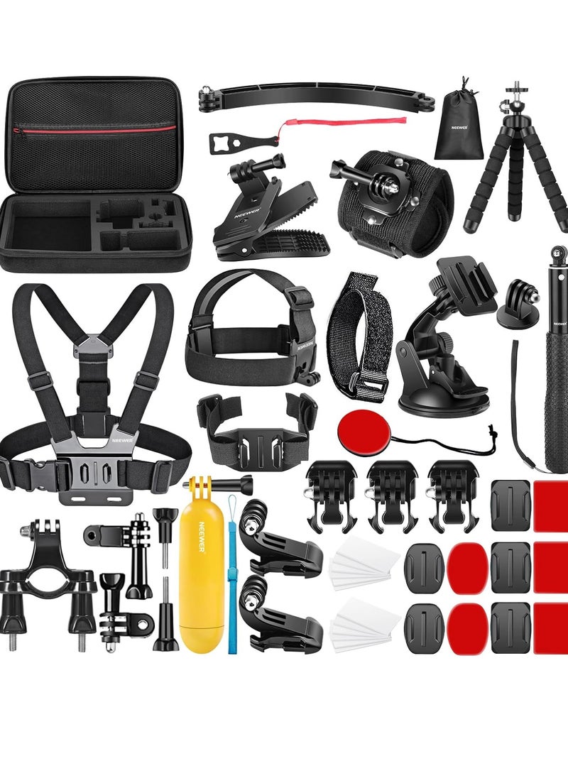 USTIDE 50 In 1 Action 5 Camera Accessory Kit Compatible with GoPro Hero 13 12 11 DJI OSMO 4 3 2 Insta360 X4 X3 SJCAM AKASO VicTsing APEMAN Campark Sony Sports DV with GP-10 Action Camera Pole Mount  - Image 1