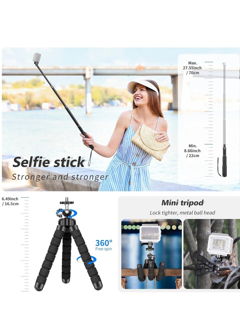 USTIDE 50 In 1 Action 5 Camera Accessory Kit Compatible with GoPro Hero 13 12 11 DJI OSMO 4 3 2 Insta360 X4 X3 SJCAM AKASO VicTsing APEMAN Campark Sony Sports DV with GP-10 Action Camera Pole Mount  - Image 3