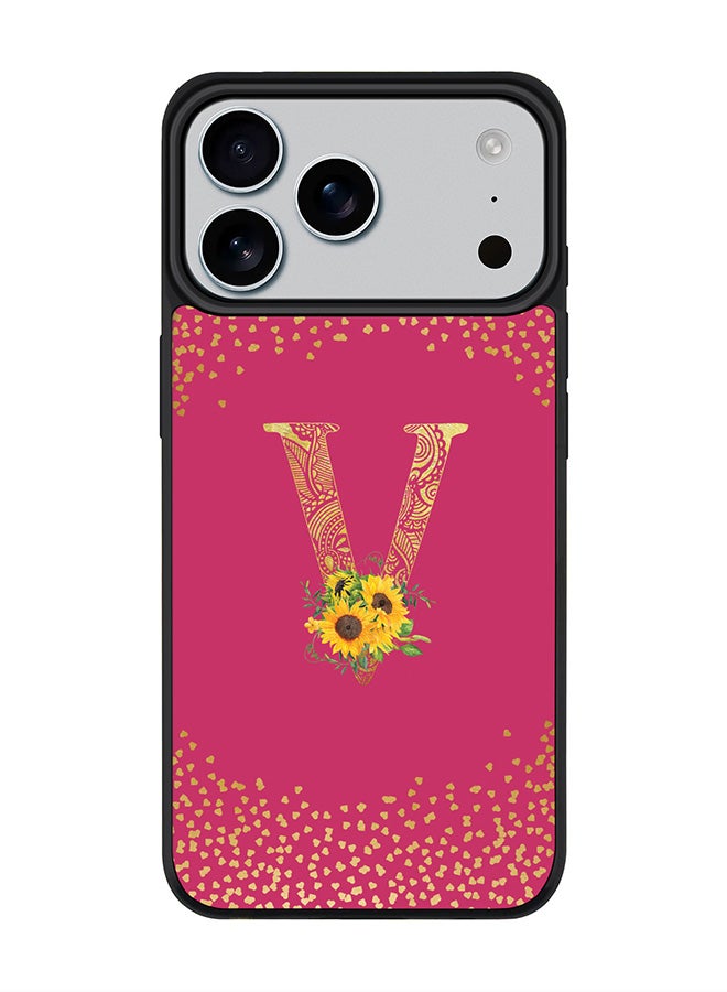 Stylizedd iPhone 17 Pro Max Case, [Compatible with MagSafe] Slim Magnetic cover Phone Case iPhone 17 Pro Max -Custom Floral Monogram - V ( Deep Pink ) - Image 1
