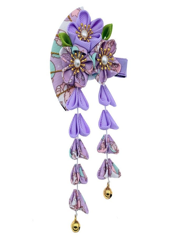 MIAO WU Japanese Style Women Flower Hair Clip Tassel Hair Ornament, Kimono Decor Fabric Hanfu Hairpin Accessories For Christmas Party Costume Gift (Purple) - Image 1