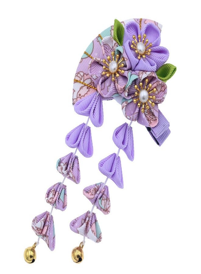MIAO WU Japanese Style Women Flower Hair Clip Tassel Hair Ornament, Kimono Decor Fabric Hanfu Hairpin Accessories For Christmas Party Costume Gift (Purple) - Image 2