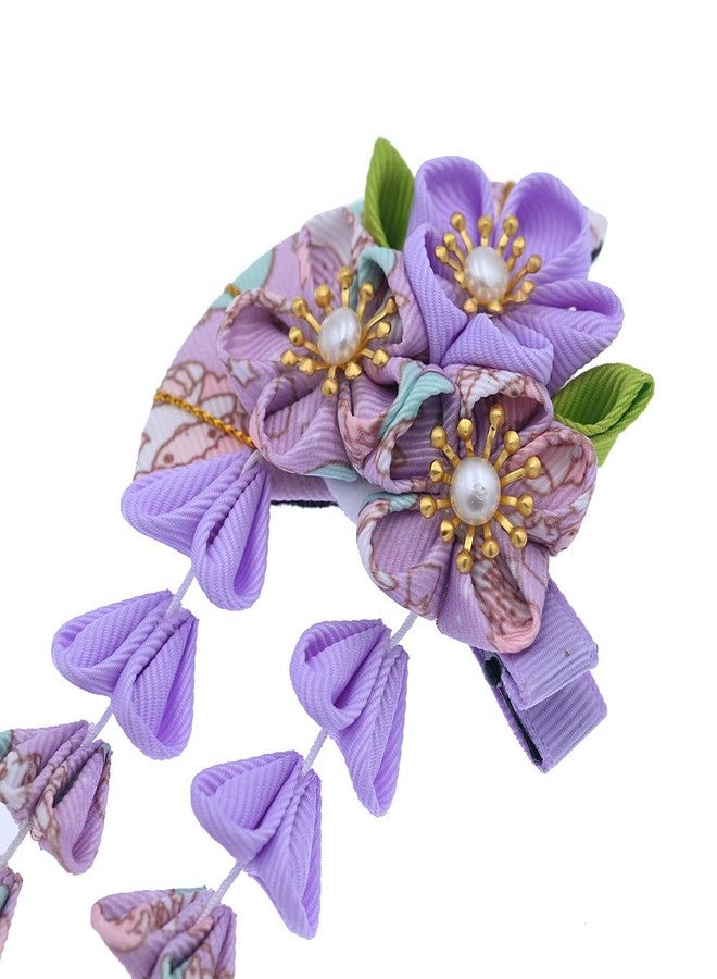 MIAO WU Japanese Style Women Flower Hair Clip Tassel Hair Ornament, Kimono Decor Fabric Hanfu Hairpin Accessories For Christmas Party Costume Gift (Purple) - Image 4