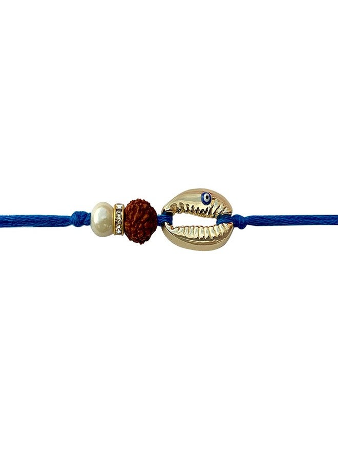 FURE Blue Cowrie Shell Rakhi للأخ (يتضمن رولي تشاوال) - Image 1