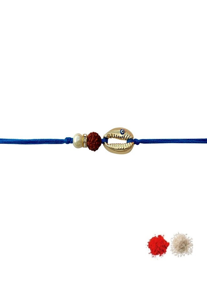 FURE Blue Cowrie Shell Rakhi للأخ (يتضمن رولي تشاوال) - Image 2
