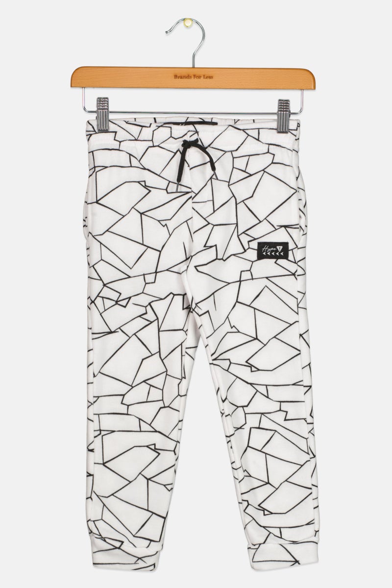 brooklyn Kids Boy Drawstring Allover Print Jogger Pants, Black  - Image 1