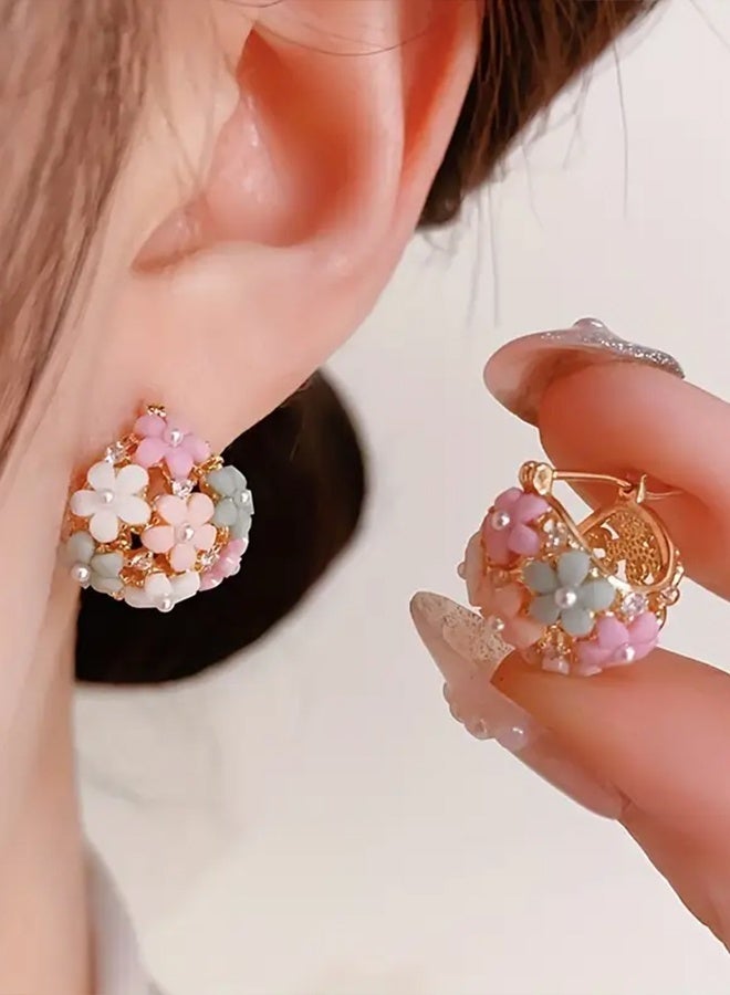Ready For Chai Fashionable And Versatile Colorful Zirconia Flower Earrings - Image 1