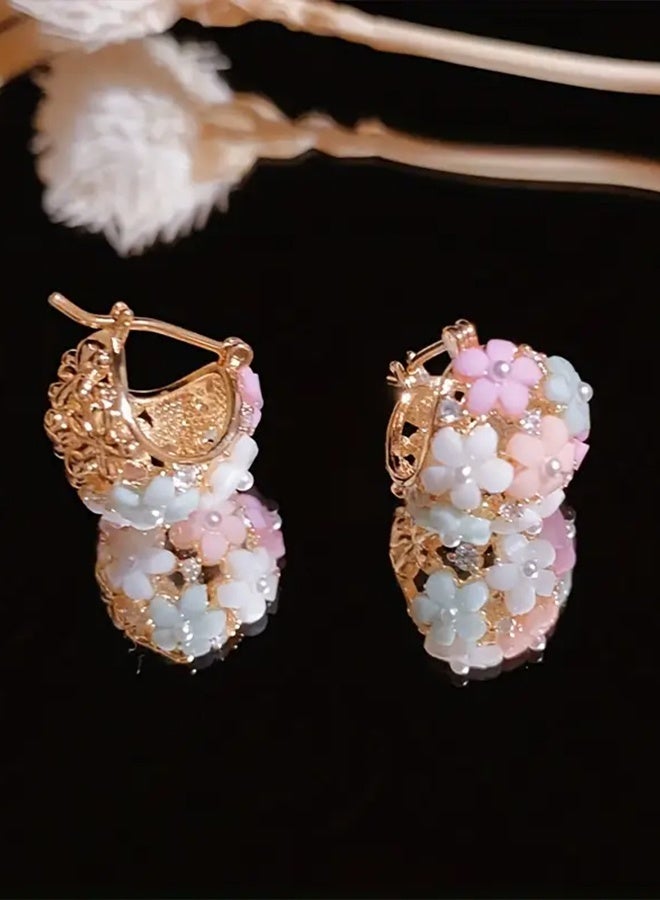 Ready For Chai Fashionable And Versatile Colorful Zirconia Flower Earrings - Image 3