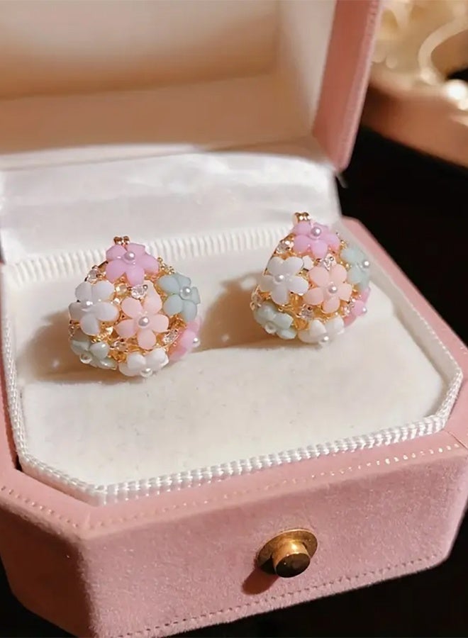 Ready For Chai Fashionable And Versatile Colorful Zirconia Flower Earrings - Image 4