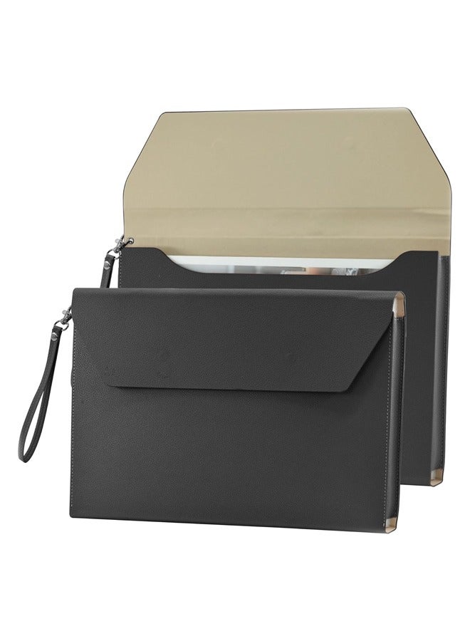 Joyelink PU Leather A4 File Folder, Document Portfolio Holder Waterproof Portfolio Envelope Folder for A4 Letter Size Magnetic Closure Leather Envelope for School, Home and Office Stationery (Black, 1PCS) - Image 1