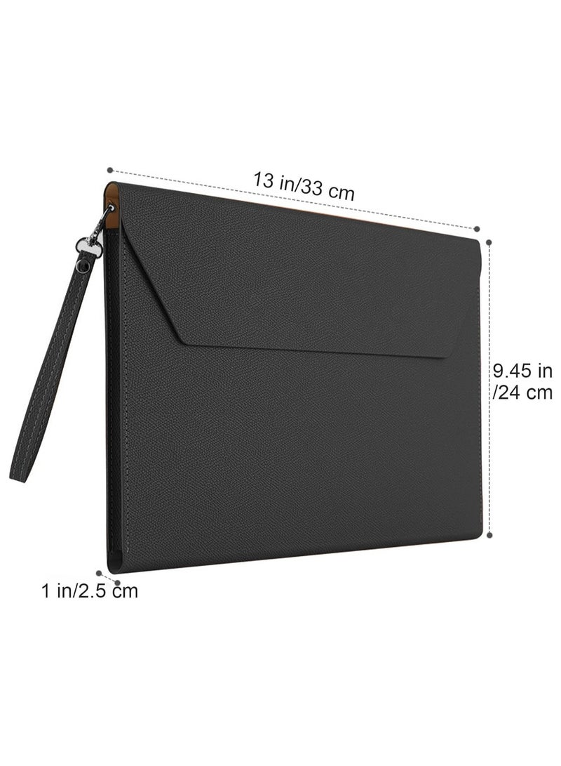Joyelink PU Leather A4 File Folder, Document Portfolio Holder Waterproof Portfolio Envelope Folder for A4 Letter Size Magnetic Closure Leather Envelope for School, Home and Office Stationery (Black, 1PCS) - Image 2