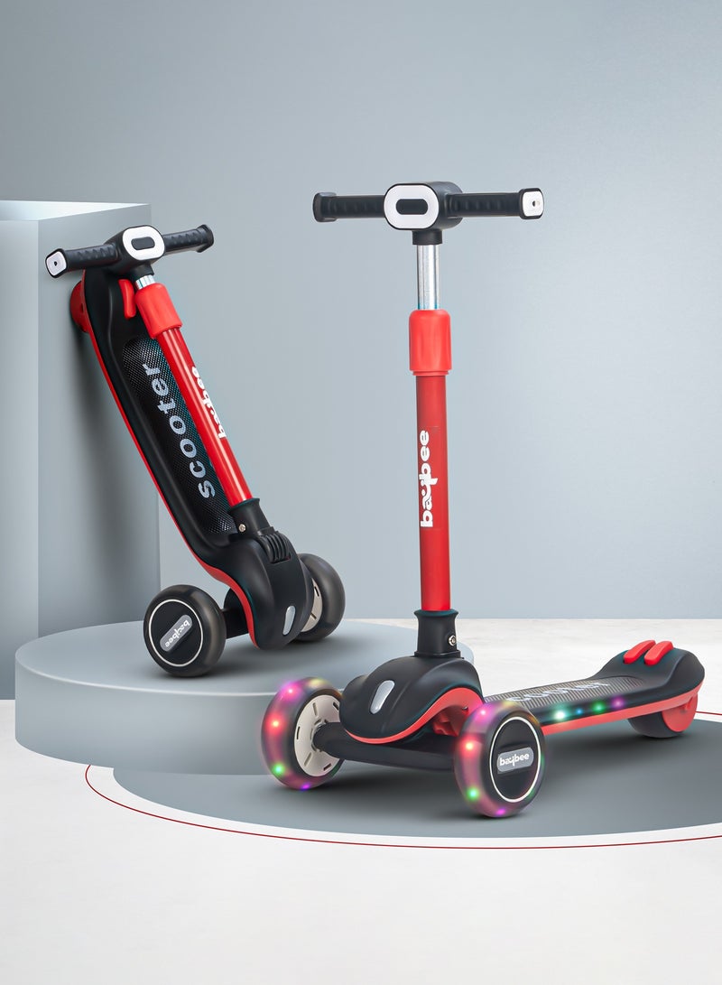 BAYBEE Baybee Cruze Skate Scooter for Kids 3 Wheel Kids Scooter with 3 Height Adjustable Baby Scooter with LED PU Wheels, Light & Music Kick Scooter for Baby Scooter for Kids 3 to 8 Years Boy Girl Red Black - Image 1