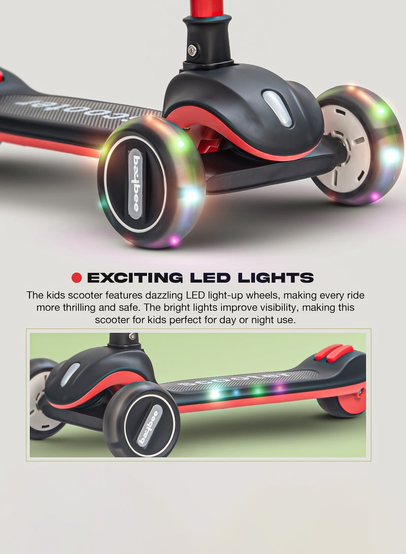 BAYBEE Baybee Cruze Skate Scooter for Kids 3 Wheel Kids Scooter with 3 Height Adjustable Baby Scooter with LED PU Wheels, Light & Music Kick Scooter for Baby Scooter for Kids 3 to 8 Years Boy Girl Red Black - Image 4