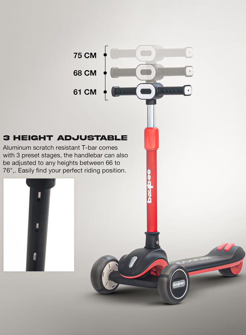 BAYBEE Baybee Cruze Skate Scooter for Kids 3 Wheel Kids Scooter with 3 Height Adjustable Baby Scooter with LED PU Wheels, Light & Music Kick Scooter for Baby Scooter for Kids 3 to 8 Years Boy Girl Red Black - Image 3