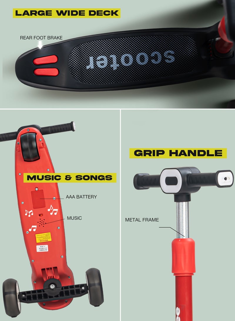 BAYBEE Baybee Cruze Skate Scooter for Kids 3 Wheel Kids Scooter with 3 Height Adjustable Baby Scooter with LED PU Wheels, Light & Music Kick Scooter for Baby Scooter for Kids 3 to 8 Years Boy Girl Red Black - Image 5