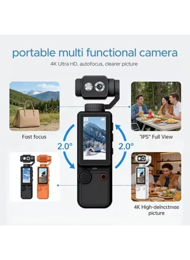 إيرتاب كاميرا تصوير فيديو (Vlogging) جيب بدقة 4K Ultra HD، مزودة بعدسة مثبتة (Gimbal) قابلة للدوران 180 درجة وشاشة لمس مقاس 2.0 بوصة - كاميرا أكشن صغيرة ومثبت فيديو محمول باليد، مخصصة لصناع المحتوى ومنصات TikTok وYouTube والسفر - اللون البرتقالي - Image 2