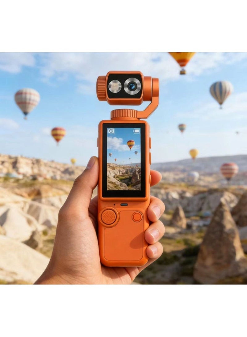 إيرتاب كاميرا تصوير فيديو (Vlogging) جيب بدقة 4K Ultra HD، مزودة بعدسة مثبتة (Gimbal) قابلة للدوران 180 درجة وشاشة لمس مقاس 2.0 بوصة - كاميرا أكشن صغيرة ومثبت فيديو محمول باليد، مخصصة لصناع المحتوى ومنصات TikTok وYouTube والسفر - اللون البرتقالي - Image 3