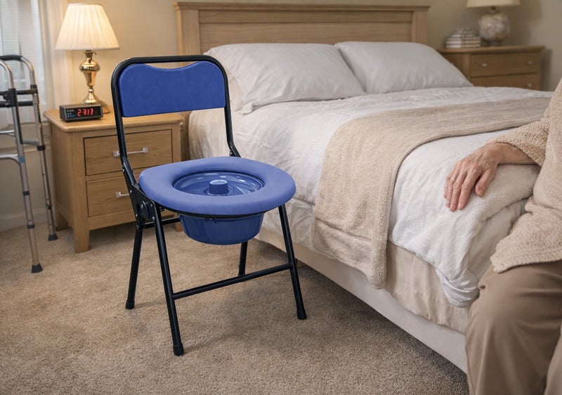 Panvil Foldable Commode Chair – Portable Toilet Seat with Removable Pot and Stainless Steel Frame | Durable WC Chair for Elderly, Patients & Home Care - Image 2