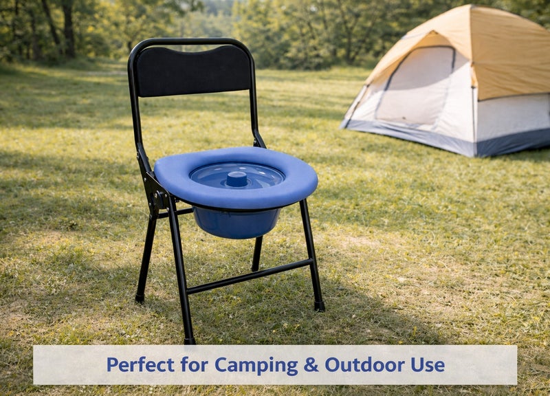 Panvil Foldable Commode Chair – Portable Toilet Seat with Removable Pot and Stainless Steel Frame | Durable WC Chair for Elderly, Patients & Home Care - Image 3