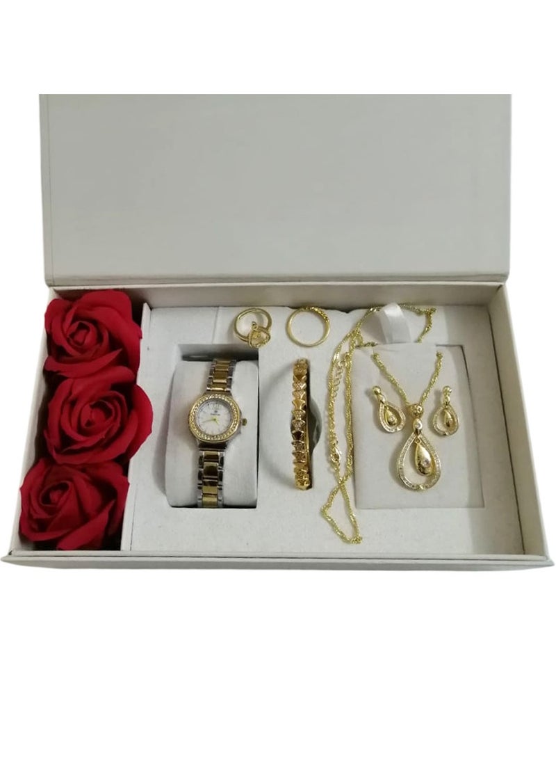 MOUNT ROYALE women's gift set consisting of a wristwatch, bracelet, necklace, ring, and earrings - Image 1
