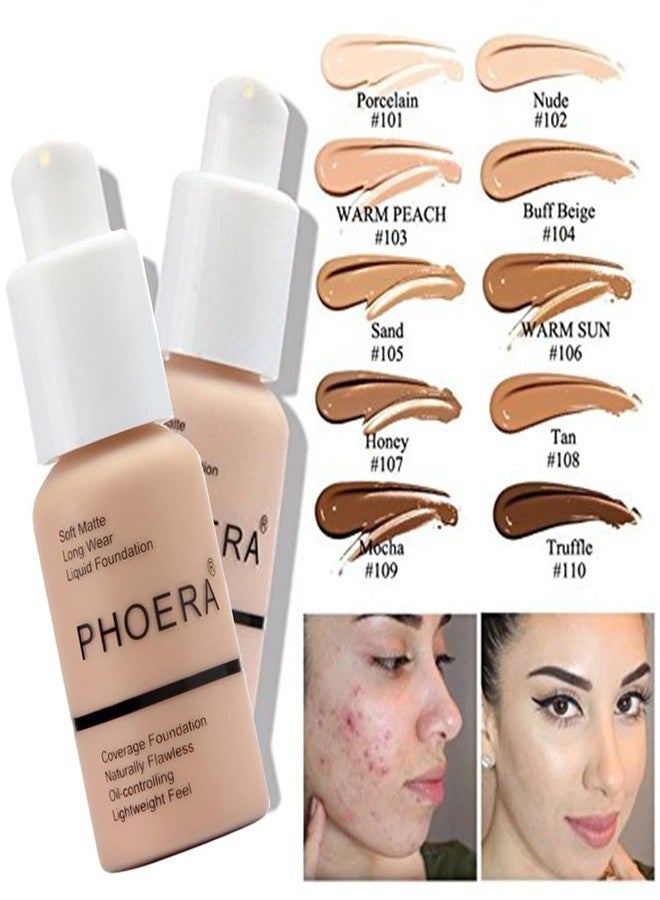 Hilareco PHOERA Foundation, PHOERA Matte Liquid Foundation,PHOERA Makeup for Women, PHOERA Foundation Full Coverage Concealer, 30ml 24HR Matte Oil Control Concealer (106 - Warm Sun) - Image 2