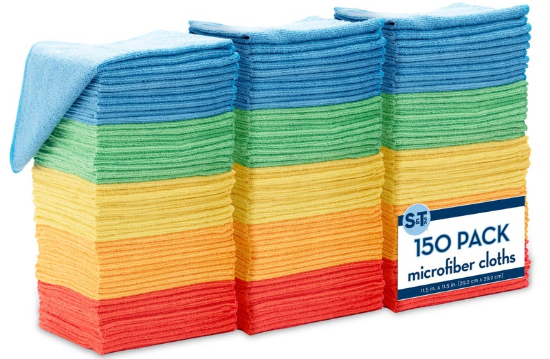 S&T INC. 150 Pack Microfiber Cleaning Cloth, Bulk Towels for Home, Reusable Microfiber Towels for Cars, Cleaning Rags, Assorted, 11.5 Inches x 11.5 Inches, 150 Count - Image 1