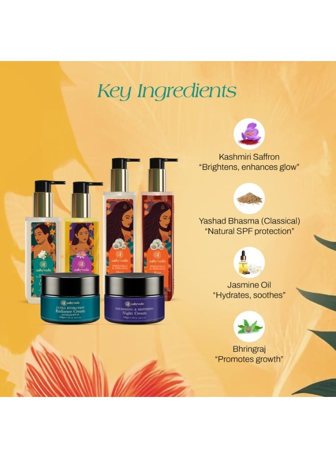 Ashpveda IIFA Exclusive Head to Toe Care Gift Set | Ayurvedic Face, Body & Hair Care Ritual Kit jasmine and mulberry body lotion 100ml, Kashmiri Saffron & Neem Face Wash 100ml, radiance cream 30g, night cream 30g, hair conditioner 200ml, hair wash 200ml - Image 4