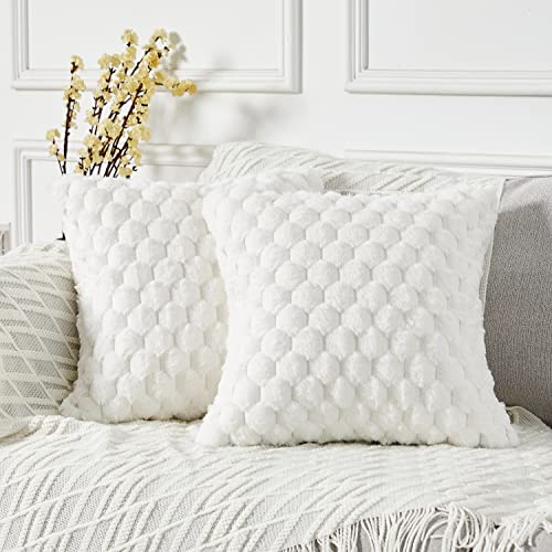 Yaertun Pack of 2 Super Soft Cozy Decorative Throw Pillow Covers Fuzzy Plush Faux Fur Luxury Cushion Cover Pillowcase for Sofa Couch Bed Livingroom 16x16 Inch White - Image 1
