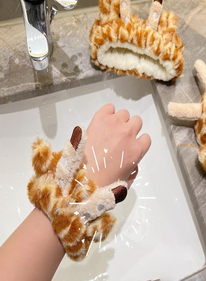 LJJCSFF 3 Pcs Makeup Headband Wristband Set Giraffe Hairband Spa Shower Head Wrap Skincare Hair Accessories Cute Hair Band for Washing Face - Image 5