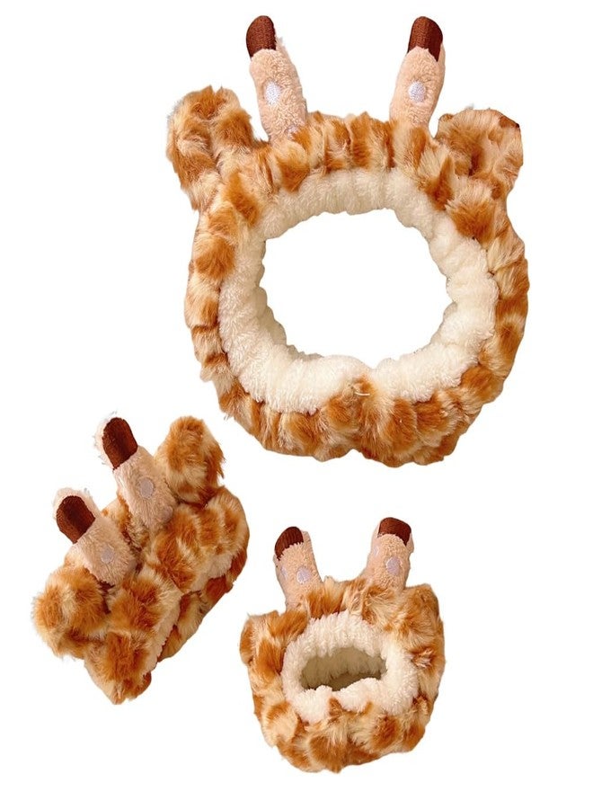 LJJCSFF 3 Pcs Makeup Headband Wristband Set Giraffe Hairband Spa Shower Head Wrap Skincare Hair Accessories Cute Hair Band for Washing Face - Image 1